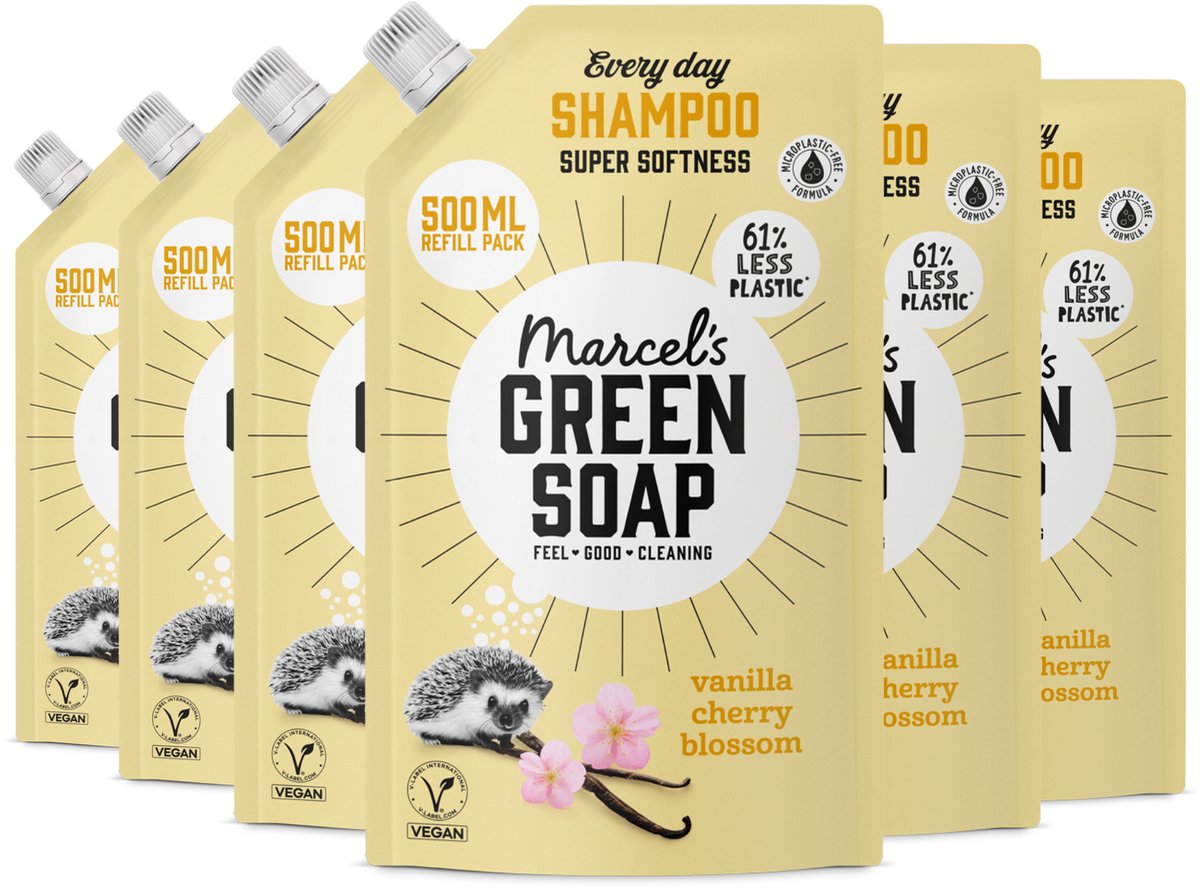 Marcel's Green Soap Shampoo Navulling - Vanille & Kersenbloesem - 6 x 500ml