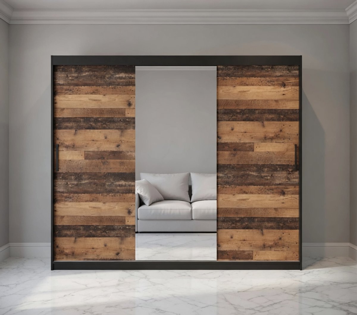 Elegance Schuifdeurkast 250 cm met Spiegel – Moderne Kledingkast voor Slaapkamer & Woonkamer – House&Garden