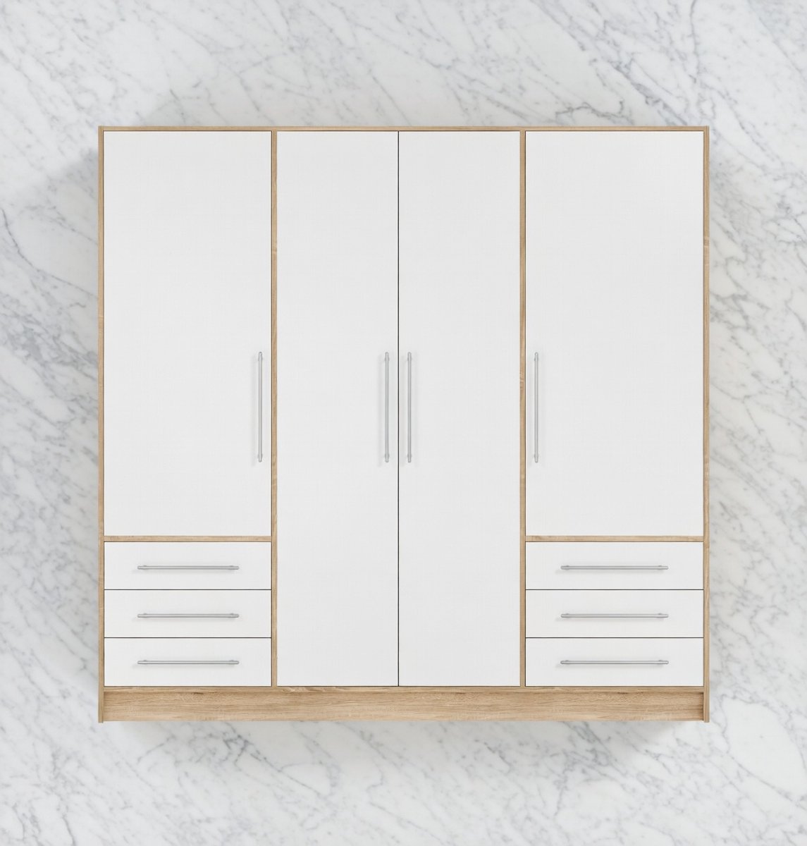 Elegance 3-deurs Kledingkast met 3 Laden – Sonoma Eiken/Wit – Grote Opbergruimte en Modern Design House&Garden