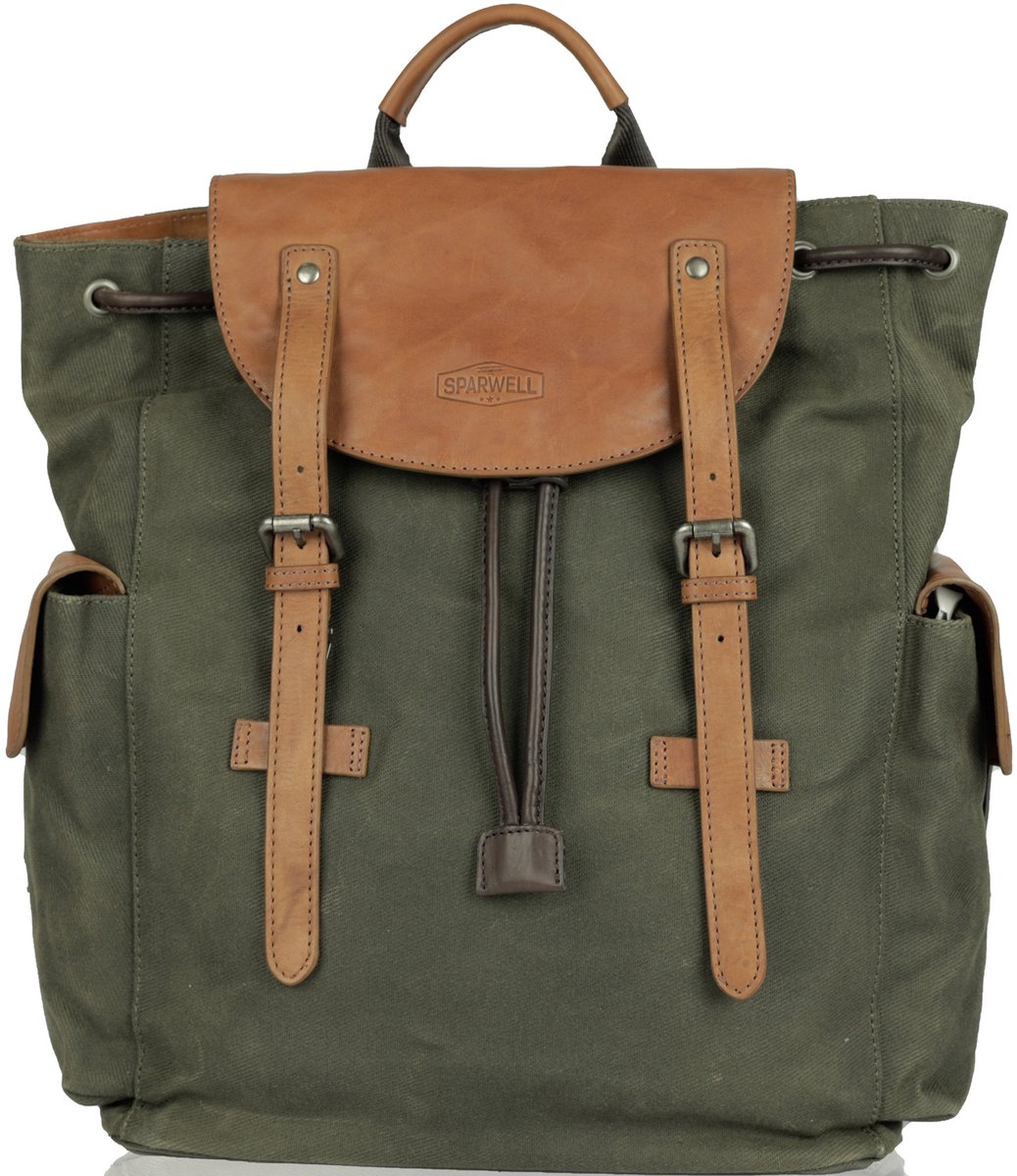 Boutique Trukado - Rugzak Sparwell - Spacious Sebastian - groen - Canvas/echt leer - (hxbxd) ca. 39 cm x 38,5 cm x 16 cm