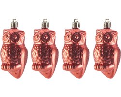 4x Kersthangers figuurtjes rode uilen 9 cm - uilen thema kerstboomhangers - kerstboomversiering