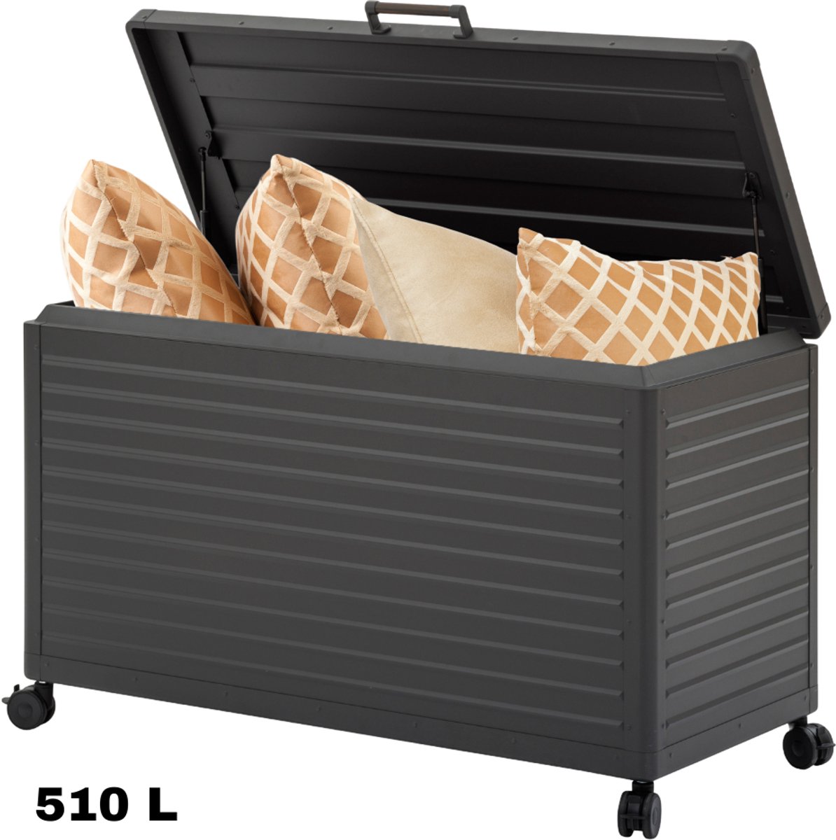 Hesperide Luxe Opbergbox - Premium - 510L - Tuinkussenbox - Soft Close - Waterdicht - 130x78x60,4cm - Met Deksel -Zwart - Kussenbox - Tuin - met Wieltjes - Buiten - EDENIO
