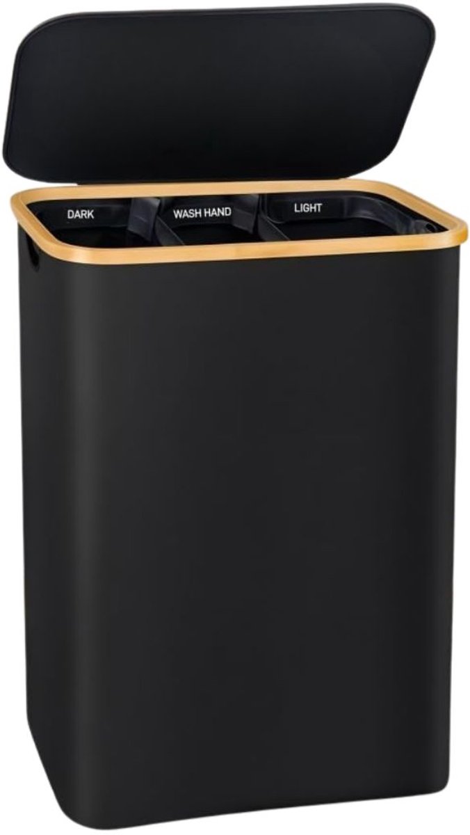 FlexVer® Wasmand 3 vakken - Wassorteerder - Laundery Basket - 180 Liter - Zwart