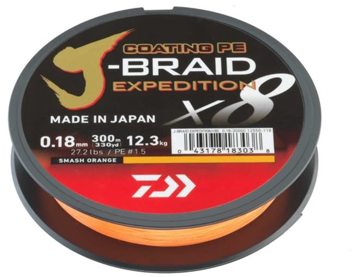 Daiwa Coating PE J-Braid Expedition X8 Braid Smash Orange 150m - Maat : 0.20mm - 16.00 kilo