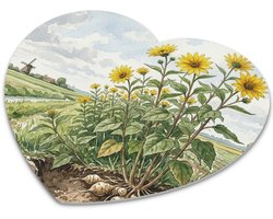 Aquarel Series Muismat Hartvormig Aardpeer Helianthus Tuberosus Gele Bloemen - Cadeau voor haar: Vrouw, Vriendin & Collega - Botanische Bureau Mat - Moestuin Landschap Met Knollen - Stijlvolle Desktop Decoratie Flora