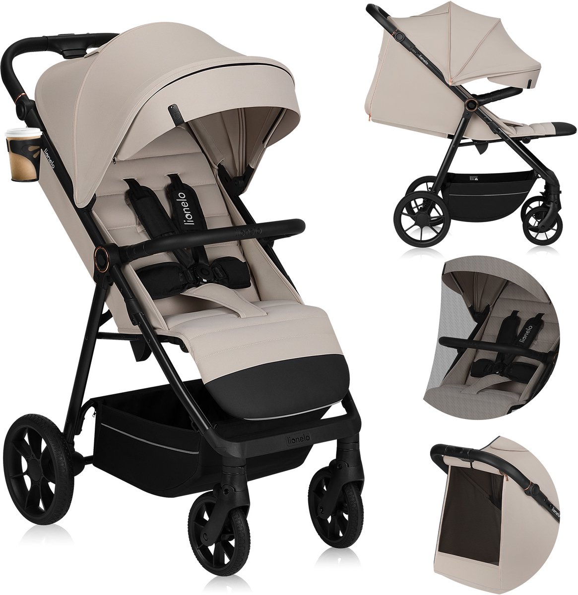 Lionelo Iva - Wandelwagen & Buggy Premium - 6 maanden 4 jaar (tot 22 kg) - 360° Zwenkwielen met Vering - Magnetische Gordel - XXL Zonnekap UPF50 - Verstelbare Rugleuning, Voetsteun & Duwbeugel - Grote Boodschappenmand - Stad & Terrein - Kinderwagen