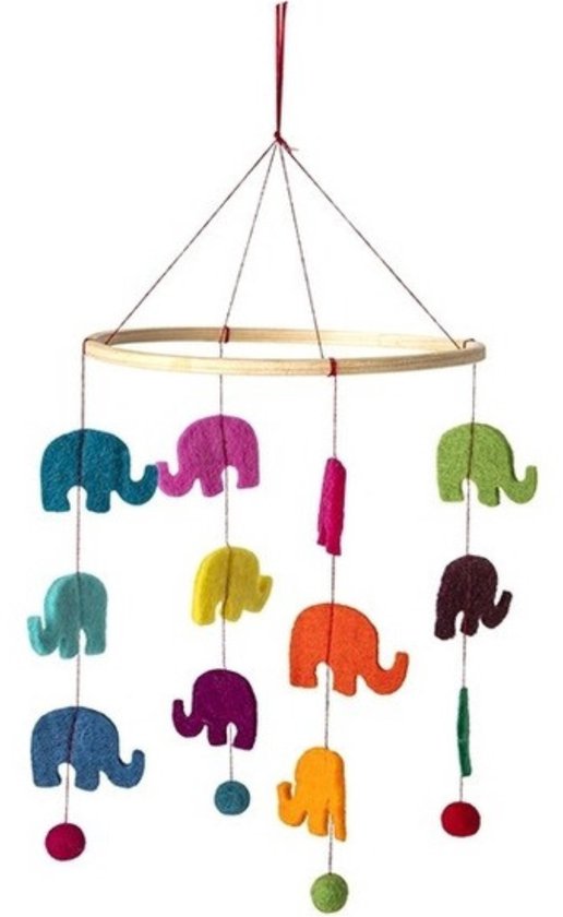 Baby mobiel/boxmobiel - olifanten thema - 45 cm - Hout/vilt - Babykamer