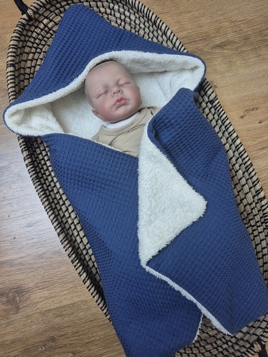 Wikkeldeken - Omslagdoek - Badcape Baby - Blauw / Badstof - 70x70cm / Baby Creaties