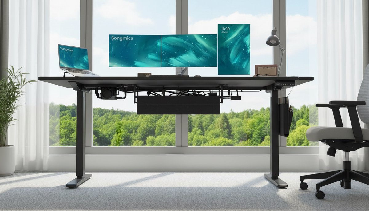 Electric Desk Casa Velluto NeroFlex – 180x80 cm, Height Adjustable 72-120 cm, 4 Memory Presets, USB-C Charging, Organizer, Modern Ergonomic Home Office Desk, Black