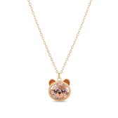 Goudkleurige ketting dames en meisjes met dieren hanger – ketting met hanger rond transparant met bewegende pailletten en dierengezicht