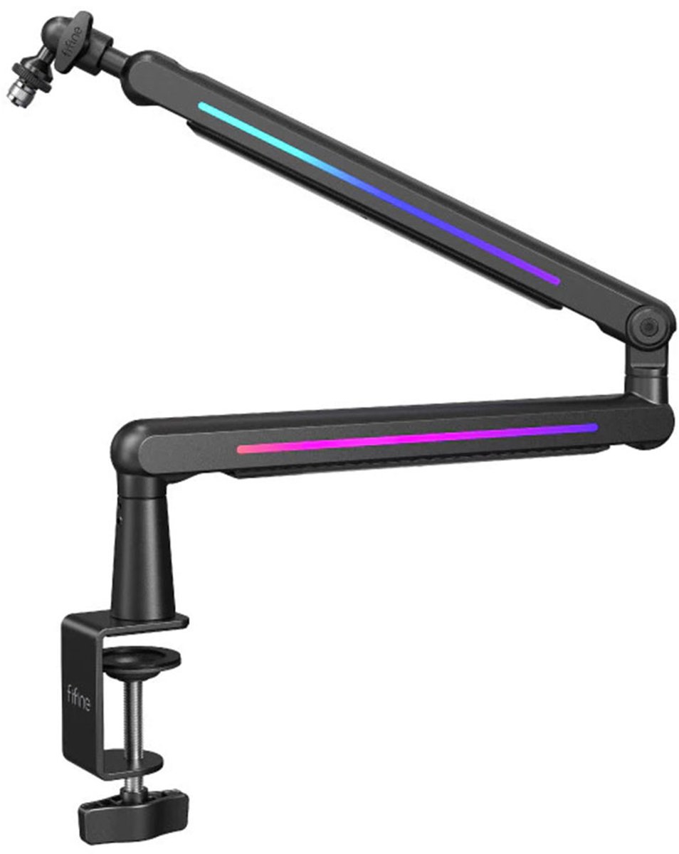FIFINE BM88 Pro - RGB Microfoon Arm - Boom Arm met Verlichting - 360° Verstelbaar - Heavy Duty - Kabelmanagement - USB - Zwart