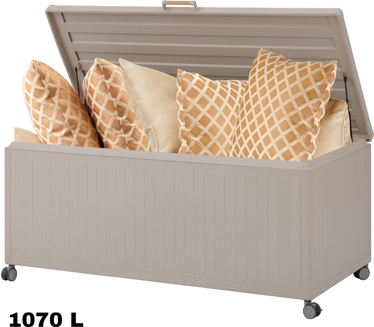 Hesperide Luxe Opbergbox - Premium - 1070L - Tuinkussenbox - Soft Close - Waterdicht - 182.2x89.4x78cm - Met Deksel - Beige - Kussenbox - Tuin - met Wieltjes - Buiten - EDENIO