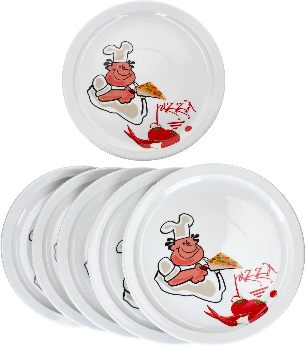 Set van 6 ALBERTO pizzaborden 30,5cm met comic pizzamaker - 162701