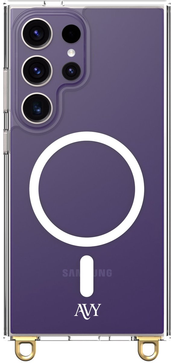 AVY Transparant Hoesje | Geschikt voor Samsung Galaxy S24 Ultra | Compatibel met MagSafe | Clear Case | Haakjes voor koord