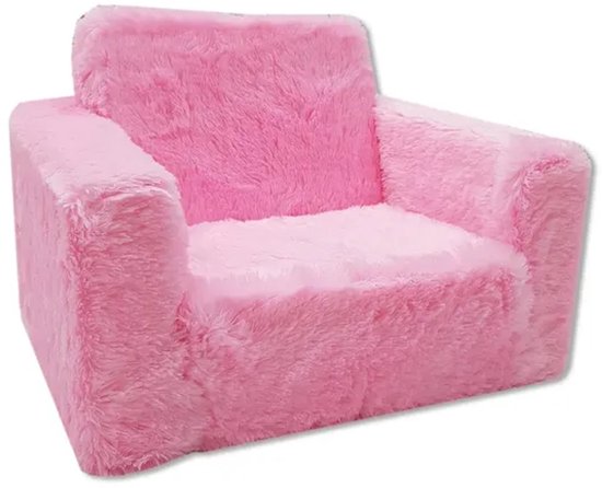 Kindvriendelijke opvouwbare pluchen kinderstoel met zitting en ligfunctie - comfortabel kids relaxfauteuil, roze pluche — afbeelding 2