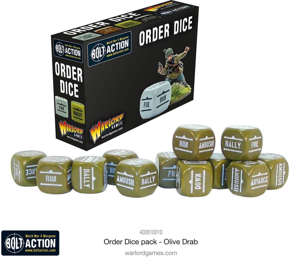 Order dice pack olive drab color (Bolt action nieuw)