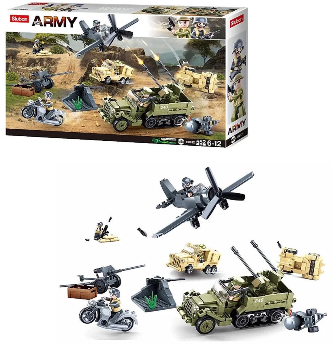 Sluban Army WWII The Battle veldslag bouwspeelgoed – Constructiespeelgoed modelbouw – bouwdoos met 551 bouwstenen – M38-B0812 vanaf 6 jaar — afbeelding 6