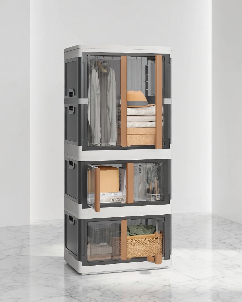 XXL Opbergbox Set met Deksel – 1x 180L + 2x 94L – Stapelbare, Opvouwbare Kunststof Opbergdozen met Wielen, Uittrekbare Kledingkast & 5 Kleerhangers – Multifunctionele Organizers voor Kleding, Speelgoed, Slaapkamer & Camping - House&Garden