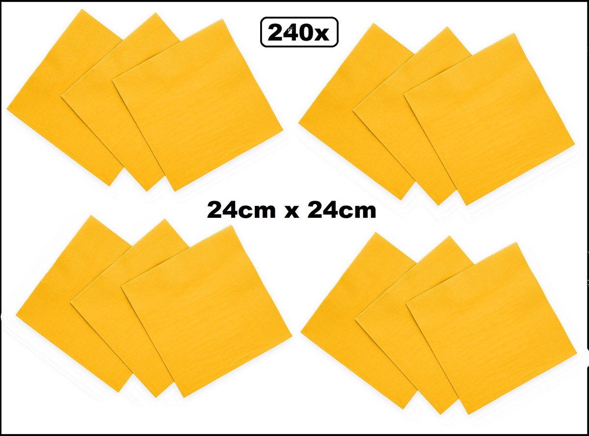 240x Servetten geel 24cm x 24cm - 3 laags - Cocktail servet diner eten knoeien restaurant BBQ thema feest verjaardag feest WK