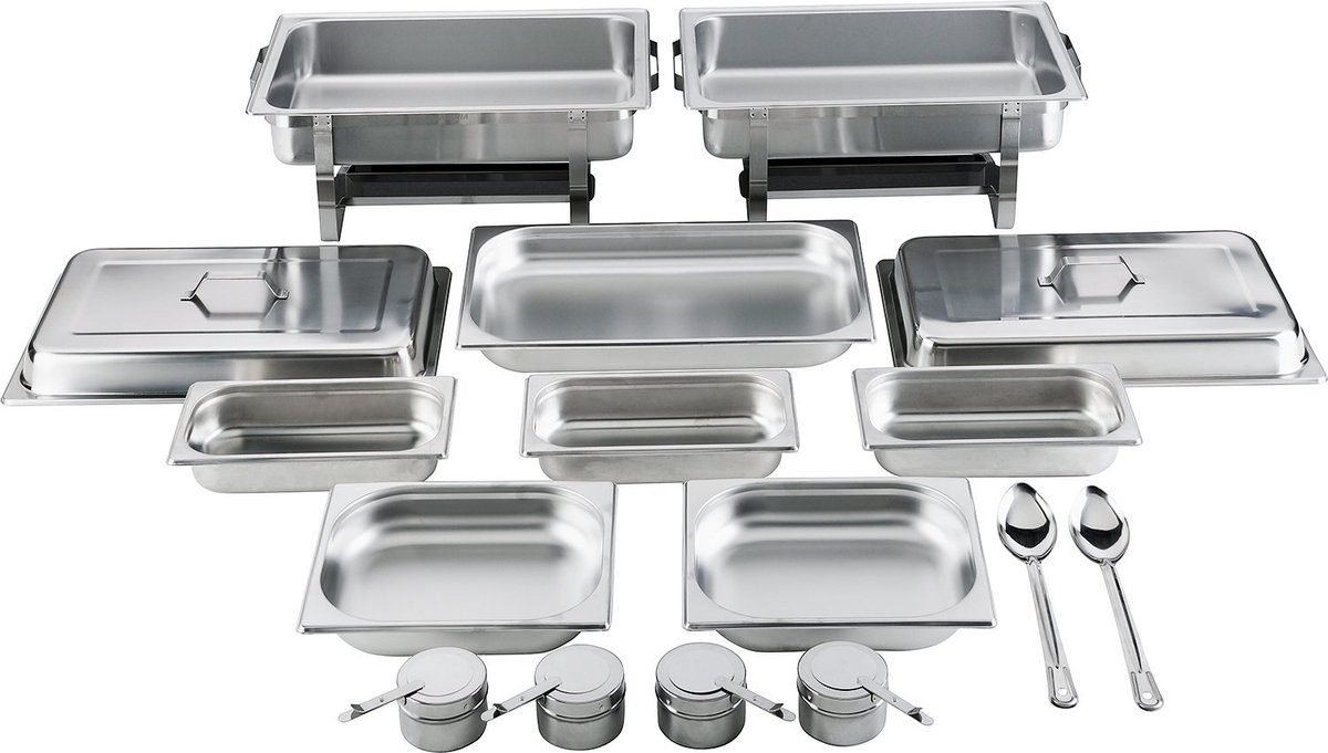 Batania Westhen chafing dish set – rvs – 14 delig – 2 bakken
