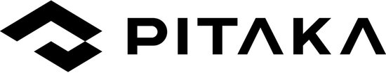 Zwart Pitaka logo met een pijl-achtig symbool.