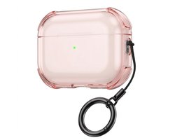 Roze transparant hoesje voor oordopjes met sleutelring – schokbestendige beschermhoes geschikt voor AirPods Pro 3