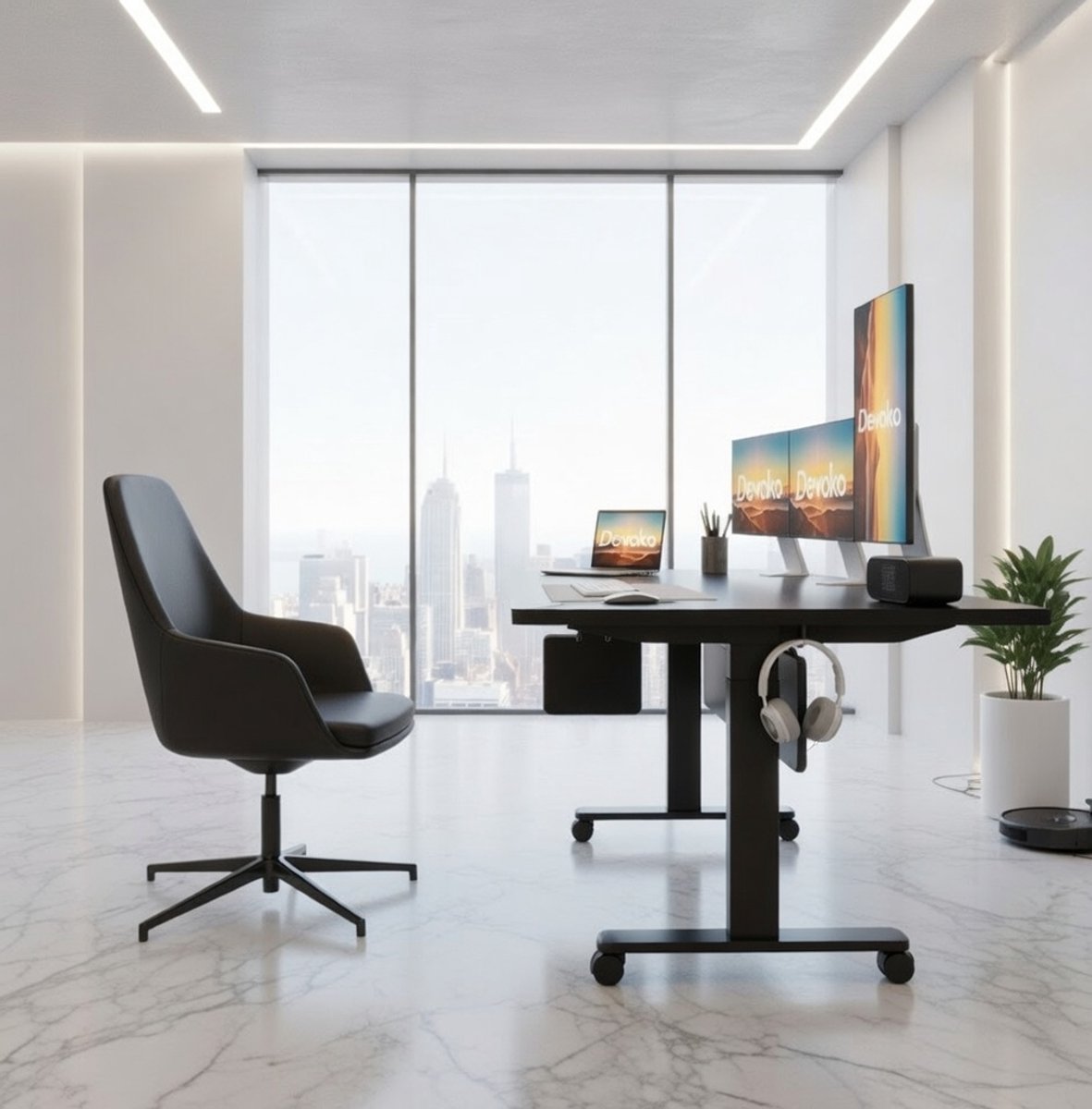 Premium Elektrisch In Hoogte Verstelbaar Bureau – 2 Motoren, 25 mm Massief Tafelblad, 160x80 cm, Ergonomisch Computerbureau met Kabelbeheer, Botsingssensor, USB-poort – Zwart Modern Kantoorbureau House&Garden