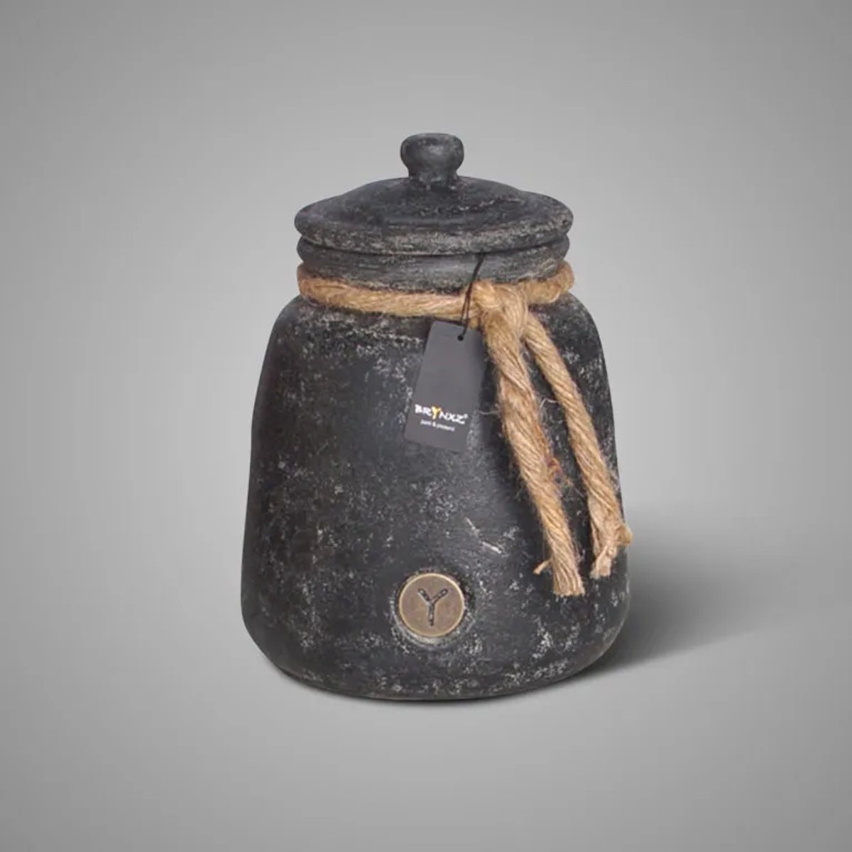 Brynxz Pot and Top with Rope Basalt- Brynxz stenen pot- Moederdag- decoratieve pot- keramieke pot met deksel