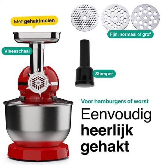 Keukenmachine - Keukenrobot Foodprocessor - Bakken en Koken - 15 Delige Set - 6.2L Kom - Rood van Merkloos — afbeelding 2