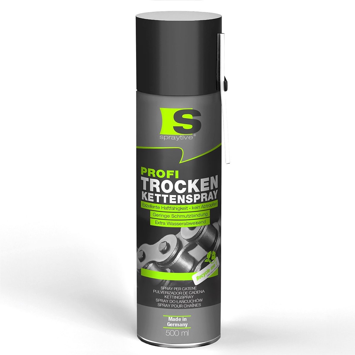 Spraytive 1x 500ml kettingspray droog met ptfe smeermiddel voor fiets motor en machines beschermt tegen slijtage vuil en roest