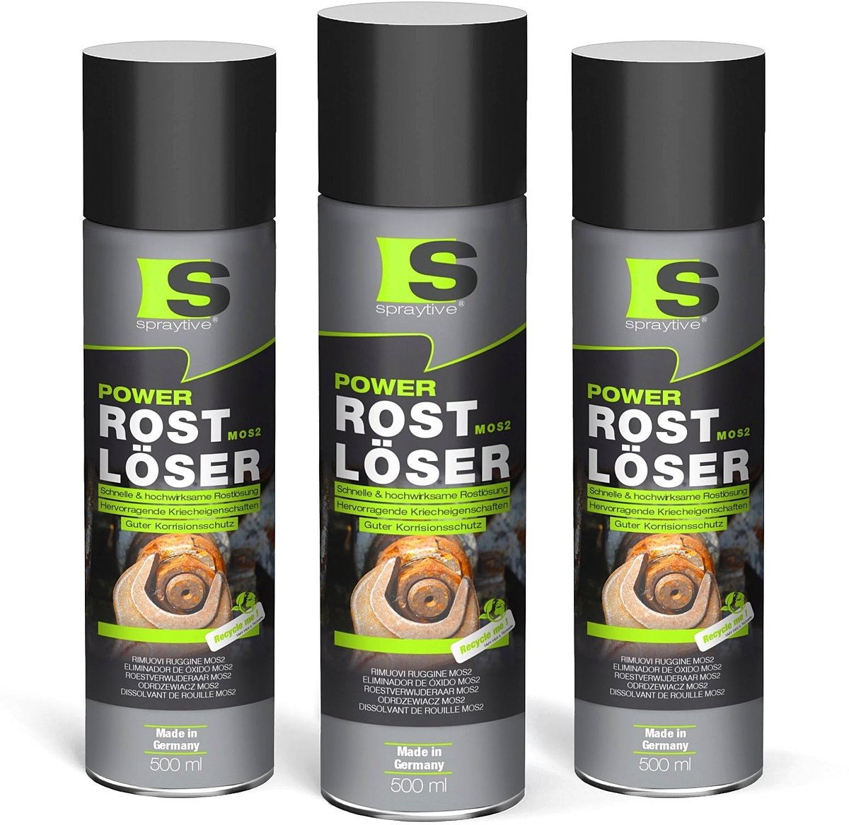 Spraytive 3x 500ml roestoplosser mos2 kruipolie smeermiddel voor bouten en moeren dringt diep door beschermt tegen roest en corrosie