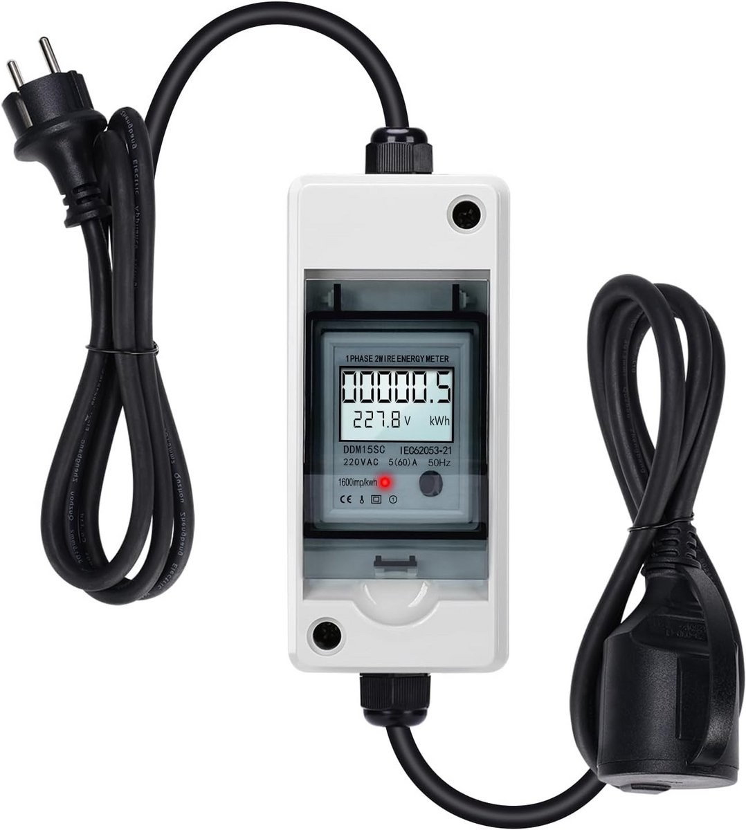 Digitale Stroommeter - Energieverbruik Monitor - Stroomverbruik Meten - IP65 Waterdicht - 230V - Zwart