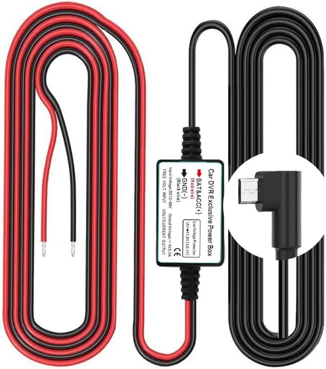 Dashboardcamera Bedradingsset - Voertuig Voeding - Continue Stroom - Onderspanningsbeveiliging - 12V-24V naar 5V