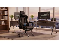 Gamingstoel – Casa Velluto ShadowCloud Pro Ergonomische Bureaustoel met Voetsteun & Massage Lendenkussen – Stoffen Gaming Chair met Hoofdsteun – In Hoogte Verstelbare Draaistoel voor Gaming, Thuiswerken & Kantoor – Zwart