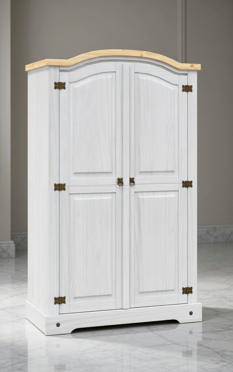 Corona Mexicaanse Stijl Kledingkast – 2 Deuren – Massief Grenenhout – Witte Garderobekast 101x52x170 cm – Slaapkamer- & Hal Kast - House&Garden