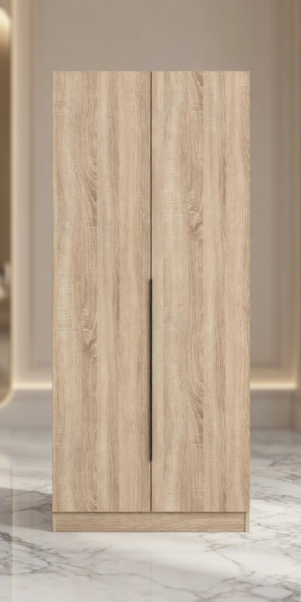 Kopenhagen Compact Kledingkast 80x180 cm Sonoma Eiken met Kledingstang en Legplanken – 2-Deurs Slaapkamerkast - House&Garden
