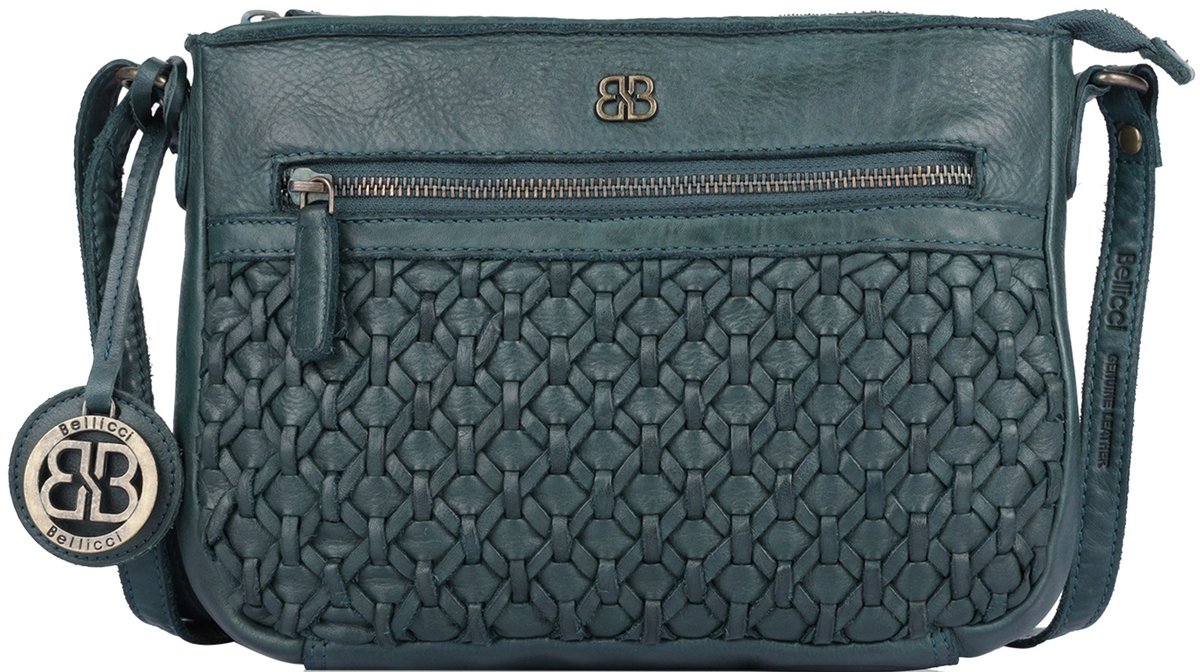 Boutique Trukado - Bellicci Crossbody tas Paige met Vlechtwerk petrol - (lxhxd) ca. 25cm x 18cm x 5cm