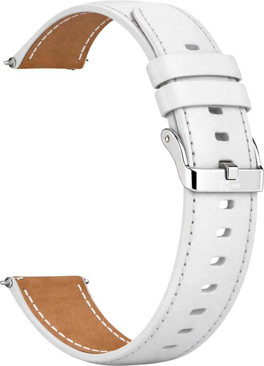 Kiraal - Premium Luxe lederen horlogebandje - Leer - Leder - 20mm - Wit - Smartwatch bandje - Universeel