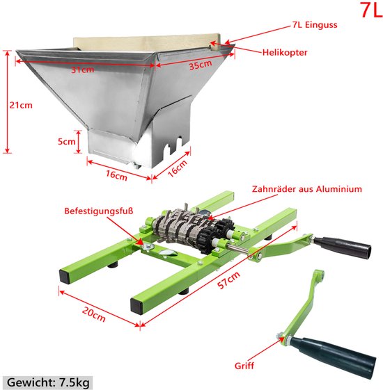ACXIN 7L Fruitmolen RVS – Handmatige Fruitpers met Handslinger, Druivenmolen, Appelmolen, Fruitversnipperaar en Bessenmolen, Eenvoudig te Reinigen van ACXIN — afbeelding 5