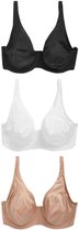 Next - Dames - Set van 3 Ultimate Comfort DD+ T-shirtbeha's van microvezel zonder vulling en volledige cups - Zwart