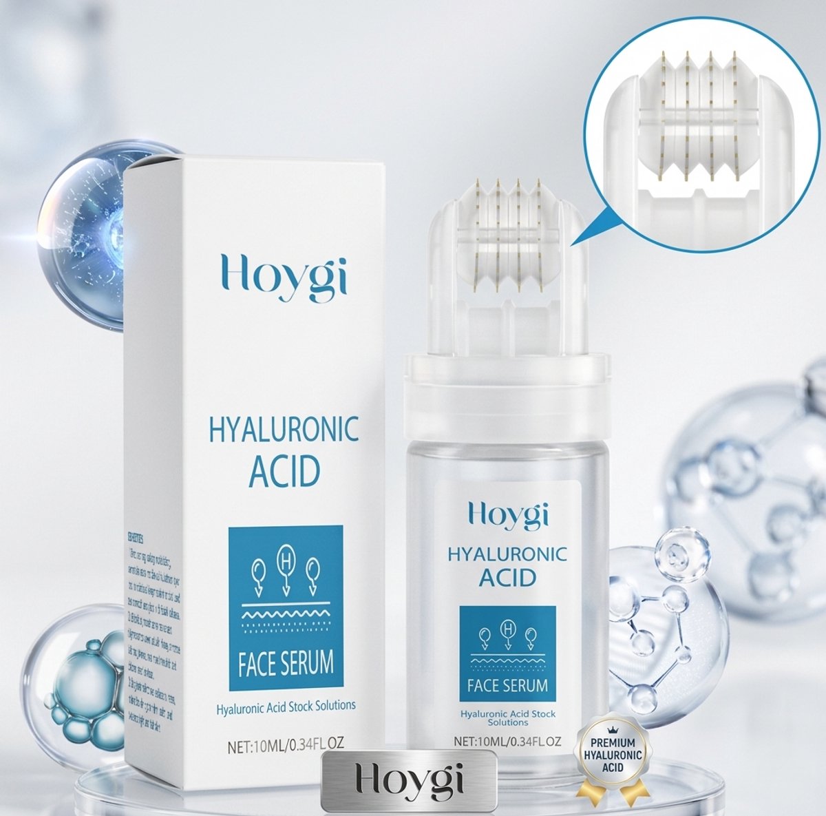 Microneedling Dermaroller Set met Hyaluronzuur Serum (10ml) - 0.25mm - 64 Micronaalden - Gezichtshydraterende, Verhelderende en Poriënverfijnende Huidverzorging