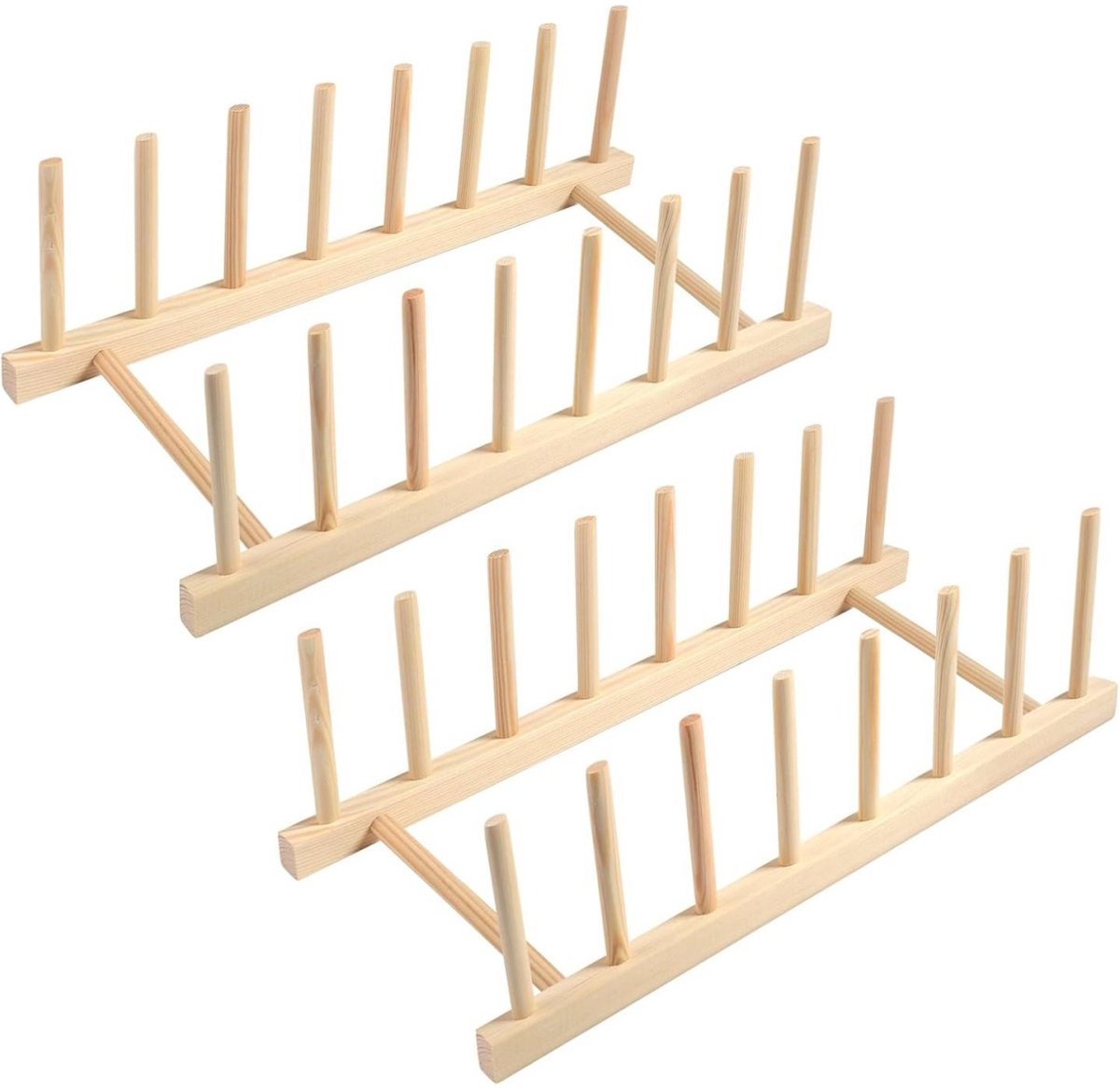 YOZHIQU Stevige houten afdruiprekken - 2 stuks - Eenvoudig te installeren bordenrek - Dekselhouder voor pannen - Houten opbergorganisator voor keuken - Geschikt voor aanrecht, kast of lade - 31×13×10 cm - Naturel hout