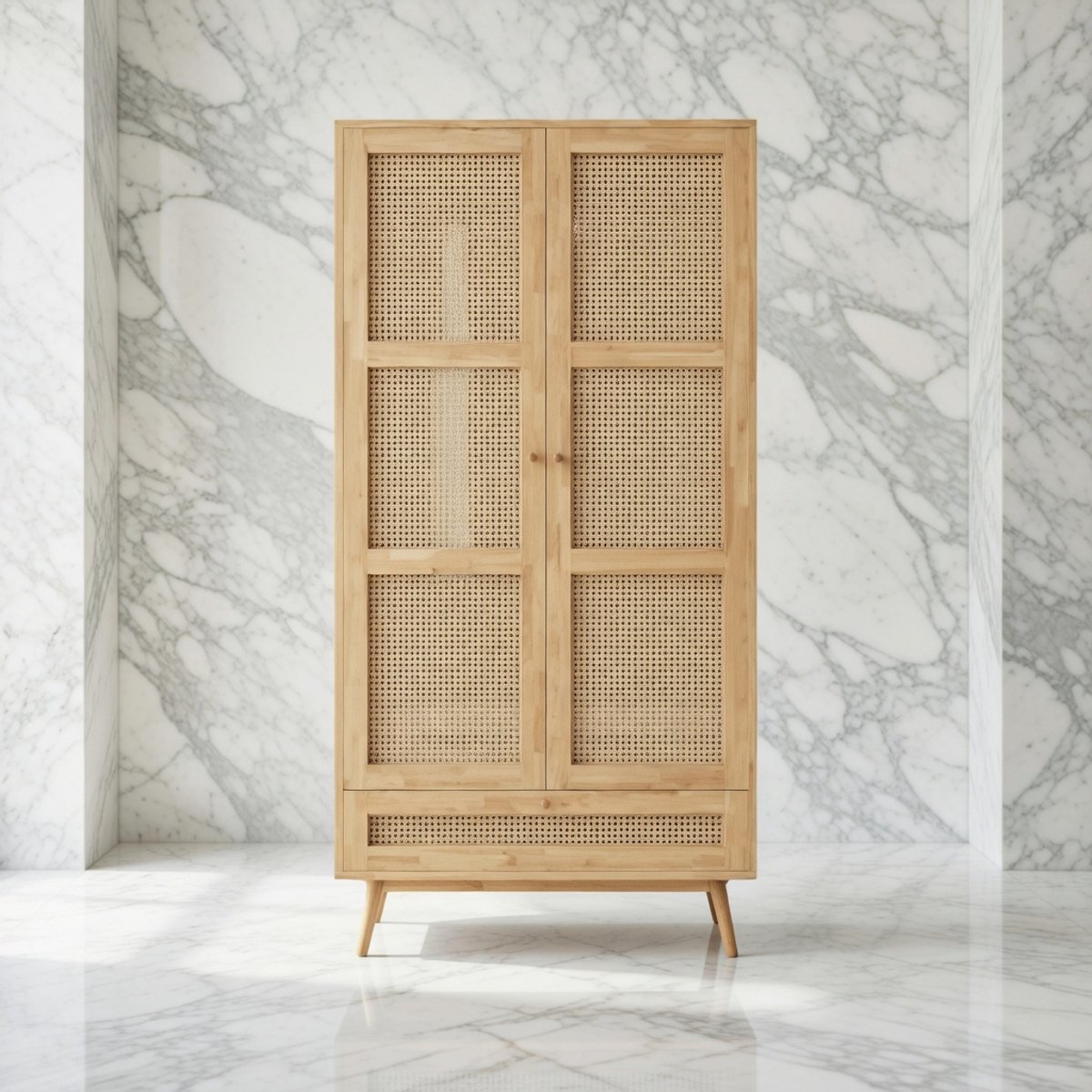 Elegante 2-Deurs Kledingkast met Hangstang en Extra Opbergruimte – Rotan Netlook, Flip-Top Deksels, Robuuste Spaanplaat – Moderne Slaapkamer- en Woonkamerkast 90x45x183 cm House&Garden