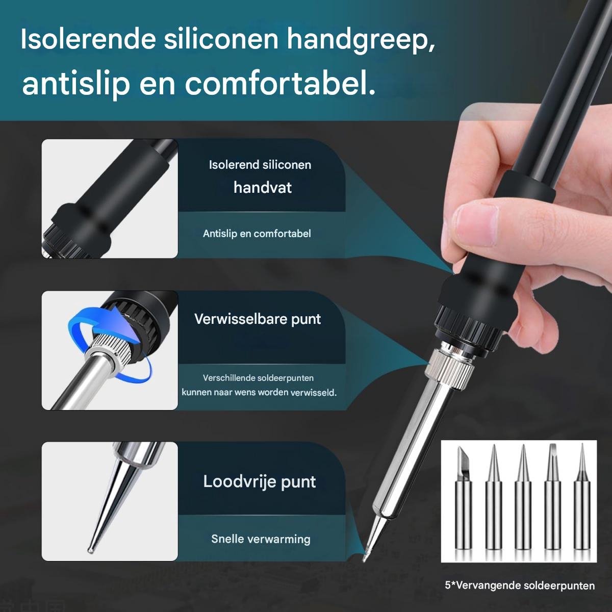 GELLDG Soldeerbout met Snel Opwarmen - Draadloze Lötstation met USB-C & Type-C Poorten - Automatisch Temperatuur Geheugen - Geschikt voor Makita 18V Accu - Voor Elektronica Reparatie en Huisprojecten - Kunststof Behuizing - 5.2x11.4x8.5cm – foto 3