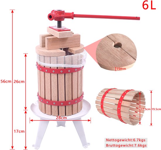 ACXIN Manuele Fruitpers met Gietijzeren Hendel - Mechanische Saftpers met Persdoek, Geschikt voor Appels, Bessen en Wijnbereiding, Capaciteit 6L van ACXIN — afbeelding 5