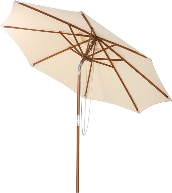 KOMFOTTEU Parasol 300cm - knikbaar - Houten paraplustok -tuinparasol - stokparasol - strandparasol - voor tuin, strand, balkon