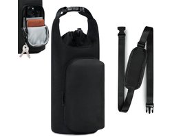 Draagtas voor waterfles - Waterfles Draagtas - Drinkfles Houder - Waterfles Mouw met Verstelbare Schouderriem - Draagtas met telefoonvak - Draagbare Waterfles Houder Tas - Bottle Bag - Waterfles Draagtas voor Wandelen Camping - 30*12*10cm - Zwart