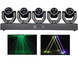 Cellista Moving Head DJ Licht 180W - 5-Kops LED Beam RGBW + Groene Laser - DMX512 Disco Verlichting - Stage Light met Geluid Besturing - Party Club Bar Licht Effect