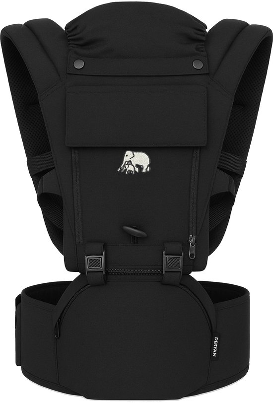 Deryan Pack Luxe Ergonomische draagzak - Babydrager + Opbergvakjes - Zwart