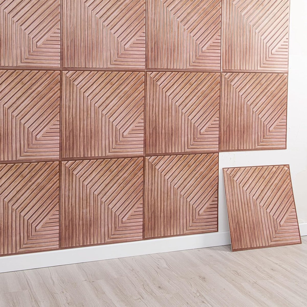 10 stuks zelfklevende 3D-wandpanelen houtlook, 30x30 cm, akoestische wandtegels voor binnen